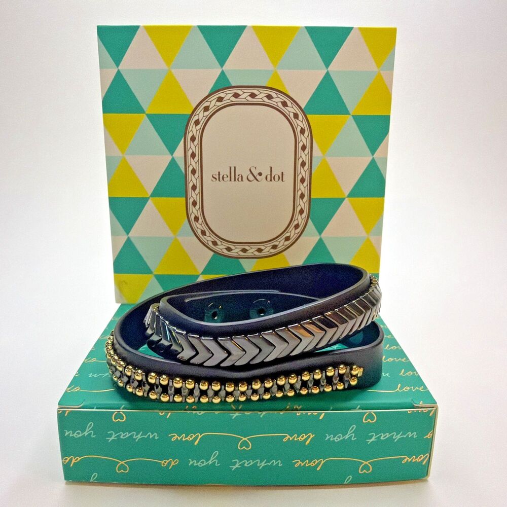 Stella & Dot Gilded Path Double Wrap Bracelet Hematite B352H With Box Black Gold